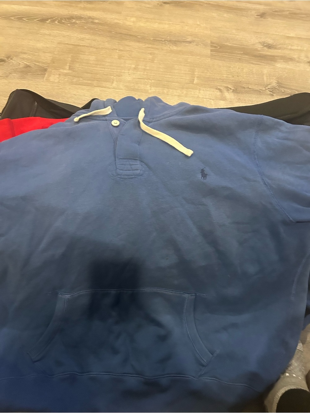 Polo by Ralph Lauren Men’s Navy Blue Pullover Hoodie with Drawstrings
